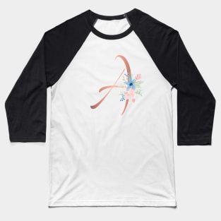 Letter A Rose Gold and Watercolor Blush Pink and Navy Baseball T-Shirt